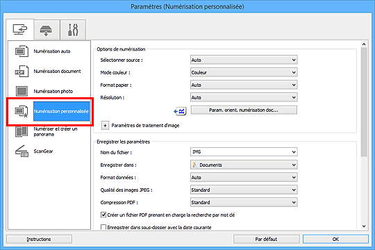 figure : boîte de dialogue Paramètres